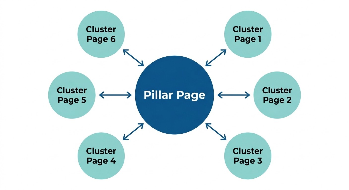 Pillar and cluster pages connected through internal links