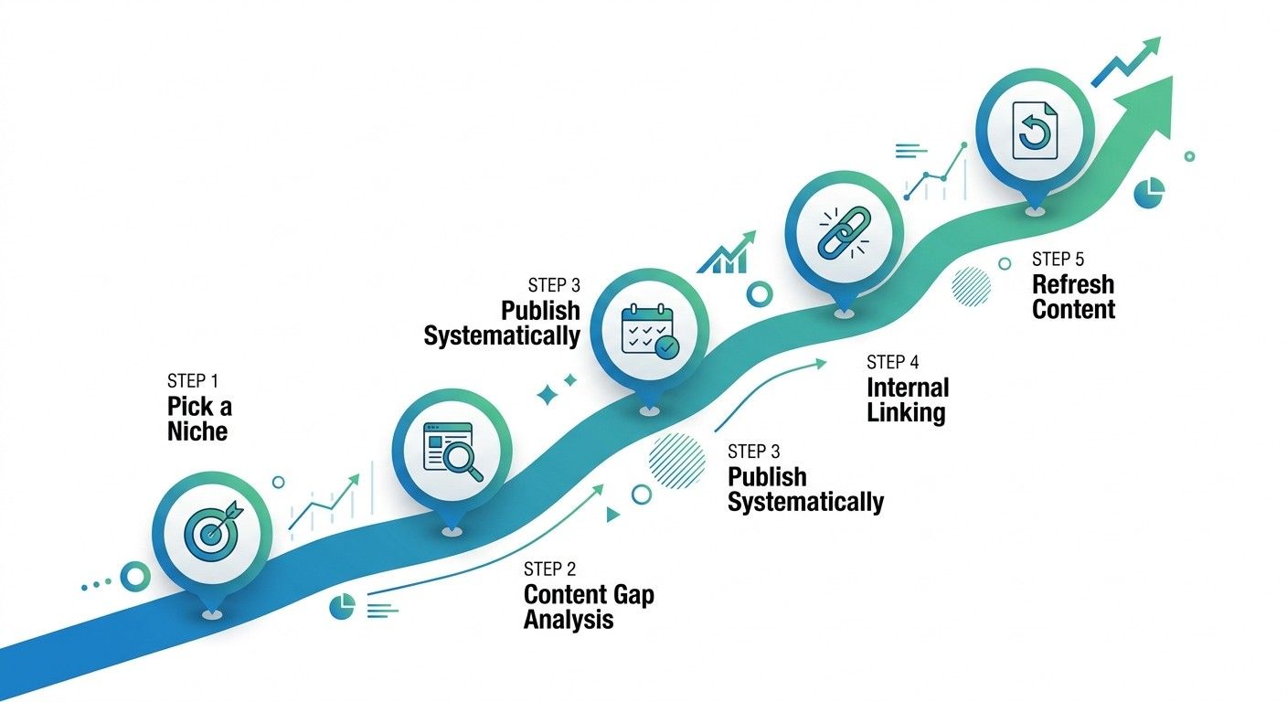 Steps to build topical authority with content clusters and internal linking